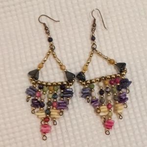 Rainbow puka shell and hematite chandelier earrings - vintage